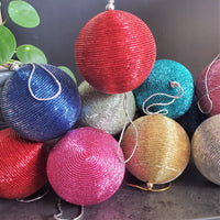 Christmas Ball Ornament with Zari work - Tree Decoration  - Gold Christmas Ornament -  Stocking Stuffer - Red Tree Ornaments - Set of 6