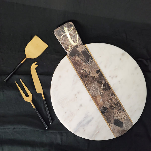 Marble Charcuterie Board - Personalized Cheese Board - Brass Inlay Serving Platter with custom monogram - Large 15 inch Marble Platter