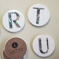 Custom Marble Coasters with Abalone Shell Inlay - Personalized Coasters - Abalone Coasters - Round Monogram Marble coaster - Initial Coaster
