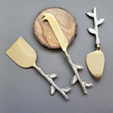 Luxurious Personalized Cheese Knife Set - Mother of Pearl Inlay twig handle - Shiny Gold Blades -  Charcuterie Board Essentials - Gift Boxed