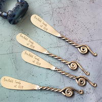 Personalized Twisted Handles Cheese Knives Set - Laser Engraved Handmade Spreader Knives - Rustic finish handles - Gift Boxed
