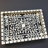 Bone Inlay Black Tray - Farmhouse Coffee Table Tray - Vintage perfume tray - Pearl Decorative Tray - Large Trinket Tray - Ottoman Tray