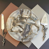 Agate Wedding Cake Stand - Large 12 inch Cake Stand with Gold Legs - Agate Charcuterie Board - Serving Platter
