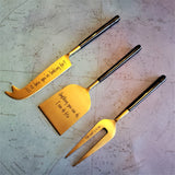 Black and Gold Cheese Knife Set - Cheese Fork, Knife and Shovel - Gold Cheese Knives Blades  - Charcuterie Board Tools - Gift Boxed