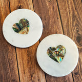 Marble Coaster Set with Abalone Shell work - Marble Coasters Valentine Gift - Heart Coaster Set - Abalone Coasters - Wedding Favors Coasters