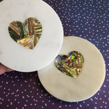Marble Coaster Set with Abalone Shell work - Marble Coasters Valentine Gift - Heart Coaster Set - Abalone Coasters - Wedding Favors Coasters