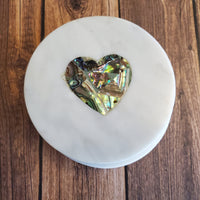 Marble Coaster Set with Abalone Shell work - Marble Coasters Valentine Gift - Heart Coaster Set - Abalone Coasters - Wedding Favors Coasters