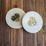 Marble Coaster Set with Abalone Shell work - Marble Coasters Valentine Gift - Heart Coaster Set - Abalone Coasters - Wedding Favors Coasters