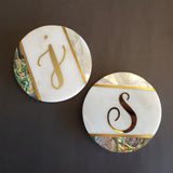 Personalized Marble Coaster Set - Abalone Coasters - Marble Coasters Valentine Gift - Mother of Pearl Coaster Set - Custom Wedding Favors