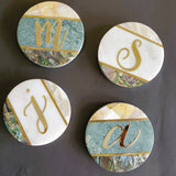 Personalized Marble Coaster Set - Abalone Coasters - Marble Coasters Valentine Gift - Mother of Pearl Coaster Set - Custom Wedding Favors