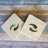 Marble Coaster Set with Abalone Shell work - Marble Coasters Valentine Gift - Yin Yan Coaster Set - Abalone Wedding Favors Coasters