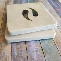 Marble Coaster Set with Abalone Shell work - Marble Coasters Valentine Gift - Yin Yan Coaster Set - Abalone Wedding Favors Coasters