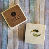 Marble Coaster Set with Abalone Shell work - Marble Coasters Valentine Gift - Yin Yan Coaster Set - Abalone Wedding Favors Coasters