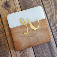 Personalized Marble Coaster Set - Square Wood Coasters - Marble & Wood Coasters Valentine Gift - Custom Wedding Favors