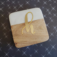 Personalized Marble Coaster Set - Square Wood Coasters - Marble & Wood Coasters Valentine Gift - Custom Wedding Favors