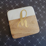 Personalized Marble Coaster Set - Square Wood Coasters - Marble & Wood Coasters Valentine Gift - Custom Wedding Favors