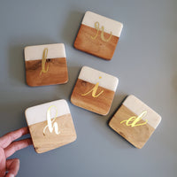 Personalized Marble Coaster Set - Square Wood Coasters - Marble & Wood Coasters Valentine Gift - Custom Wedding Favors