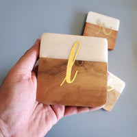 Personalized Marble Coaster Set - Square Wood Coasters - Marble & Wood Coasters Valentine Gift - Custom Wedding Favors