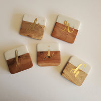 Personalized Marble Coaster Set - Square Wood Coasters - Marble & Wood Coasters Valentine Gift - Custom Wedding Favors
