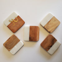 Personalized Marble Coaster Set - Square Wood Coasters - Marble & Wood Coasters Valentine Gift - Custom Wedding Favors