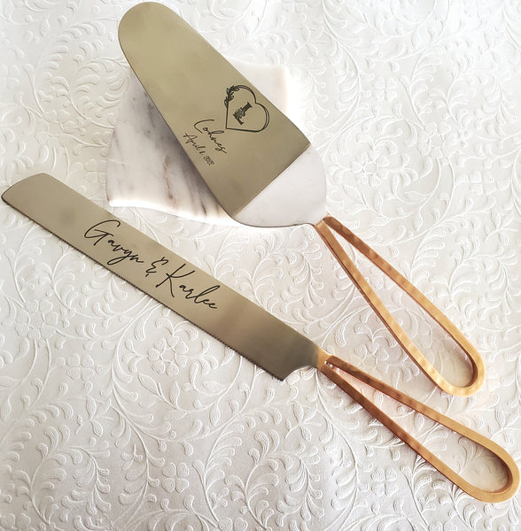 Custom Wedding Cake Knife and Server Set - Rose Gold Cake Knife - Bridal Shower Gift - Engraved Cake Server - Personalized Wedding Gift Sets