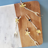 Dove Handles Cake Fork Set - Twig Handles with Gold Dove - Artisan Handmade - Housewarming Gift - Gift Box