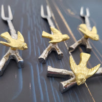 Dove Handles Cake Fork Set - Twig Handles with Gold Dove - Artisan Handmade - Housewarming Gift - Gift Box