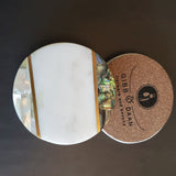Personalized Marble Coaster Set - Abalone Coasters - Marble Coasters Valentine Gift - Mother of Pearl Coaster Set - Custom Wedding Favors