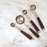 Wood and Steel Measuring Spoons Set - Matte Silver Finish with wooden inlay handles - 1 Table spoon to 1/4 Tea Spoon - Handmade Gift Boxed