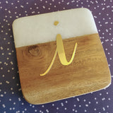 Personalized Marble Coaster Set - Square Wood Coasters - Marble & Wood Coasters Valentine Gift - Custom Wedding Favors