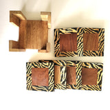 6 Wooden Coaster Set with Stand - Hand Engraved design - Housewarming Gift - Zebra/Stripe Pattern Coaster Set - Wedding Favors Coasters