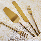 Personalized Wedding Cake Knife, Server and Fork Set -  Gold Wedding Cake Knife set with Cake Forks - Custom Wedding Cake Shovel & Cake Fork