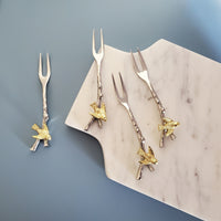 Dove Handles Cake Fork Set - Twig Handles with Gold Dove - Artisan Handmade - Housewarming Gift - Gift Box
