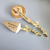 Gold Wedding Cake Knife - Personalized Wedding Cake Cutter - Engraved Cake Server Set - Custom Wedding Gift - Rustic Cake Server and Knife