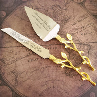 Gold Wedding Cake Knife - Personalized Wedding Cake Cutter - Engraved Cake Server Set - Custom Wedding Gift - Rustic Cake Server and Knife