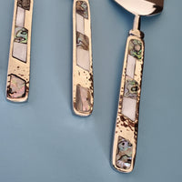 Wedding Cake Knife - Personalized Wedding Cake Cutter - Cake Fork Set-Mother of Pearl, Abalone Inlay on Handles - Cake Knife Set & Forks