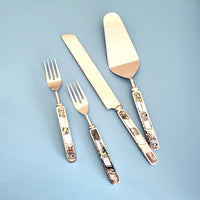 Wedding Cake Knife - Personalized Wedding Cake Cutter - Cake Fork Set-Mother of Pearl, Abalone Inlay on Handles - Cake Knife Set & Forks