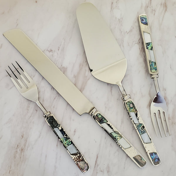 Mother of Pearl White Marble Cake Knife Serving Set – Third & Main