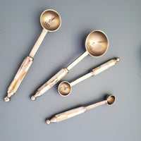 Mother of Pearl Measuring Spoons Set - Matte Silver Finish with MOP inlay handles - 1 Table spoon to 1/4 Tea Spoon - Handmade Gift Boxed