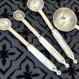 Mother of Pearl Measuring Spoons Set - Matte Silver Finish with MOP inlay handles - 1 Table spoon to 1/4 Tea Spoon - Handmade Gift Boxed