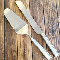 Custom Wedding Cake Knife - Personalized Wedding Cake Cutter - Cake Fork Set-Mother of Pearl Inlay on Handles - Cake Knife Set & Forks