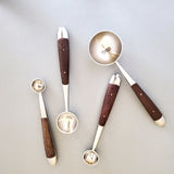 Wood and Steel Measuring Spoons Set - Matte Silver Finish with wooden inlay handles - 1 Table spoon to 1/4 Tea Spoon - Handmade Gift Boxed