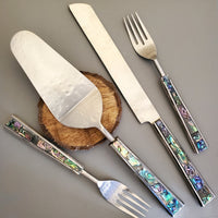 Personalized Wedding Cake Knife, Server and Fork Set -  Mother of Pearl Wedding Cake Knife set-Abalone Shell Wedding Cake Shovel & Cake Fork