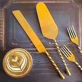 Personalized Wedding Cake Knife, Server and Fork Set -  Gold Wedding Cake Knife set with Cake Forks - Custom Wedding Cake Shovel & Cake Fork