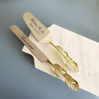 Personalized Gold Wedding Cake Knife and Server Set - Custom Cake Knife and Cake Shovel Set - Artisan Handmade Dessert Set -Gold Cake Server