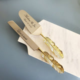 Personalized Gold Wedding Cake Knife and Server Set - Custom Cake Knife and Cake Shovel Set - Artisan Handmade Dessert Set -Gold Cake Server