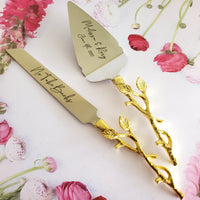 Gold Wedding Cake Knife - Personalized Wedding Cake Cutter - Engraved Cake Server Set - Custom Wedding Gift - Rustic Cake Server and Knife