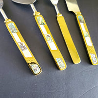Gold Wedding Cake Knife - Personalized Wedding Cake Cutter - Cake Fork Set-Mother of Pearl, Abalone Inlay on Handles-Cake Knife Set & Forks