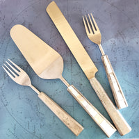 Custom Wedding Cake Knife - Personalized Wedding Cake Cutter - Cake Fork Set-Mother of Pearl Inlay on Handles - Cake Knife Set & Forks
