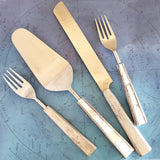 Custom Wedding Cake Knife - Personalized Wedding Cake Cutter - Cake Fork Set-Mother of Pearl Inlay on Handles - Cake Knife Set & Forks